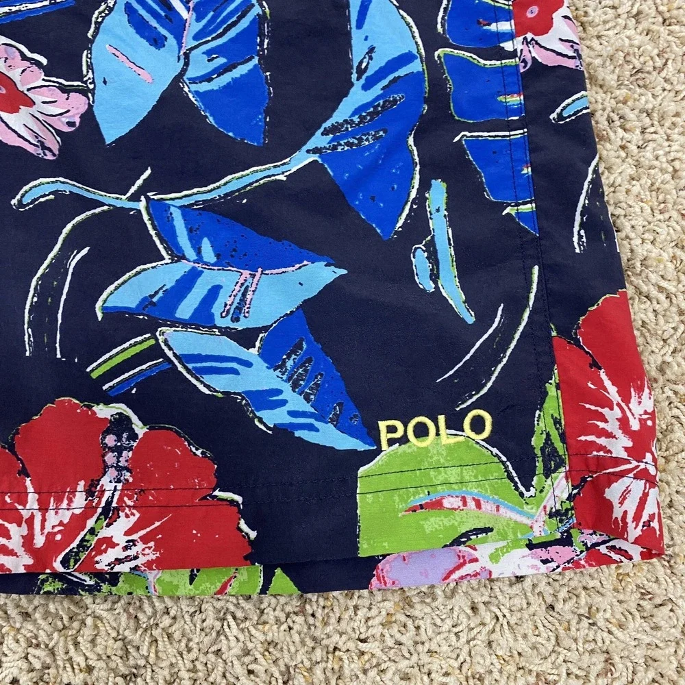 Polo Sport Ralph Lauren Board Shorts 34 Blue Floral Hawaiian Swim Trunks Pocket